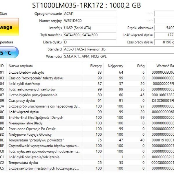 #130 Seagate 1TB ST1000LM035 5,4K 128Mb Sata III 2,5'' - USZKODZONE