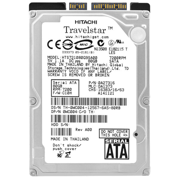 Hitachi HTS721080G9SA00 80GB 8MB Cache 7200Rpm Sata 2,5"