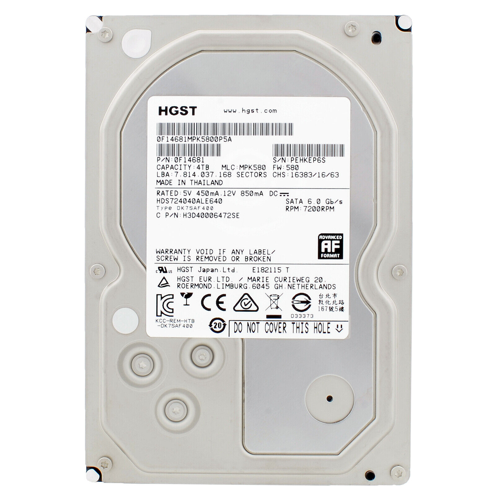 HGST 4TB HDS724040ALE640 7,2K 64Mb Sata 3 3,5''